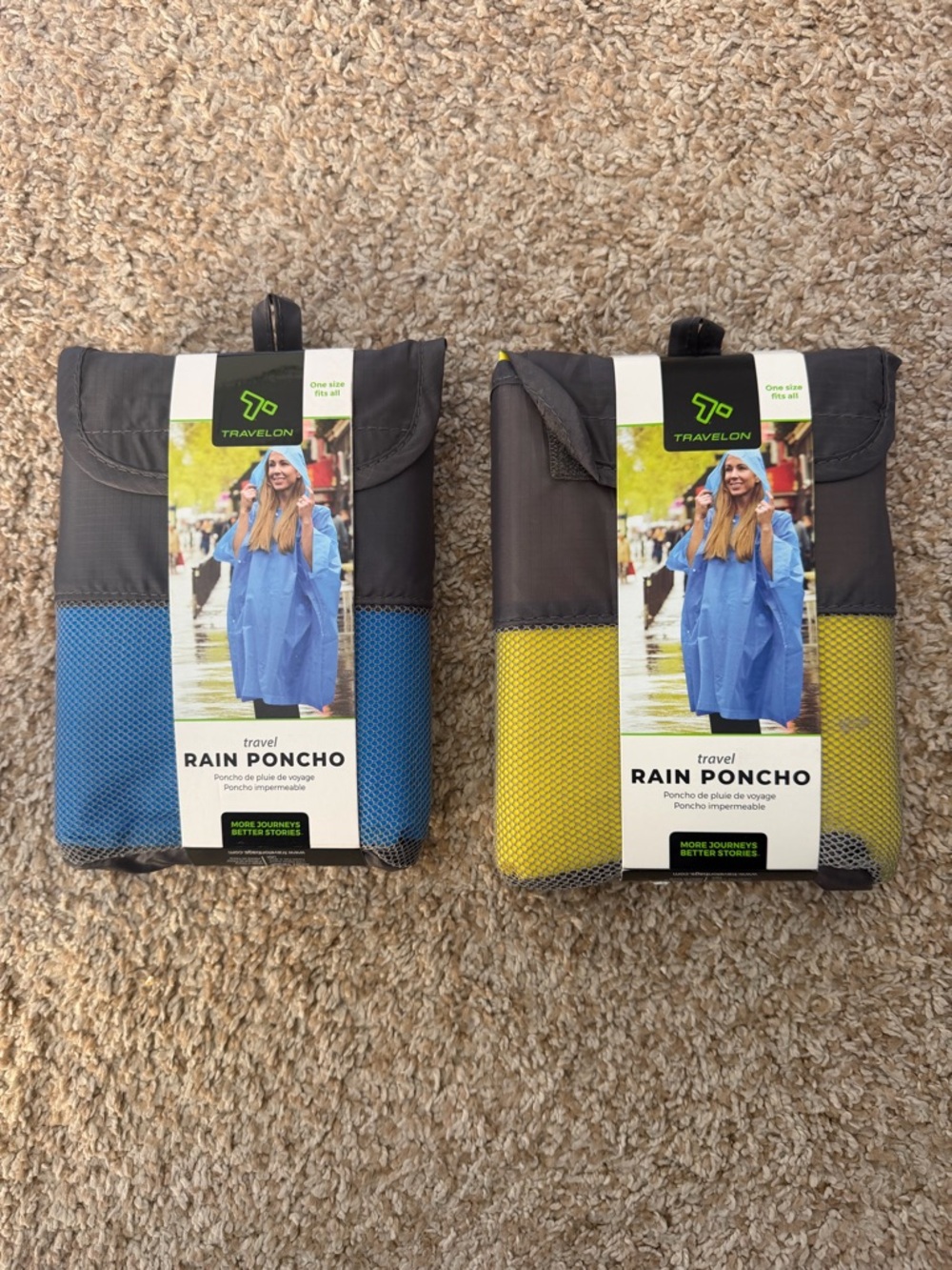 Travelon Rain Poncho‎ - Blue and Yellow Packable Styles 2 Piece
